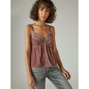 Lucky Brand Women's Embroidered Velvet Cami Extra Small, Baby Doll, Bohemian